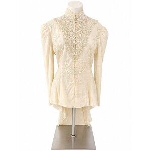 Vtg Jessica McClintock 100% Linen Victorian Lace Prairie Top High Low Sz 12